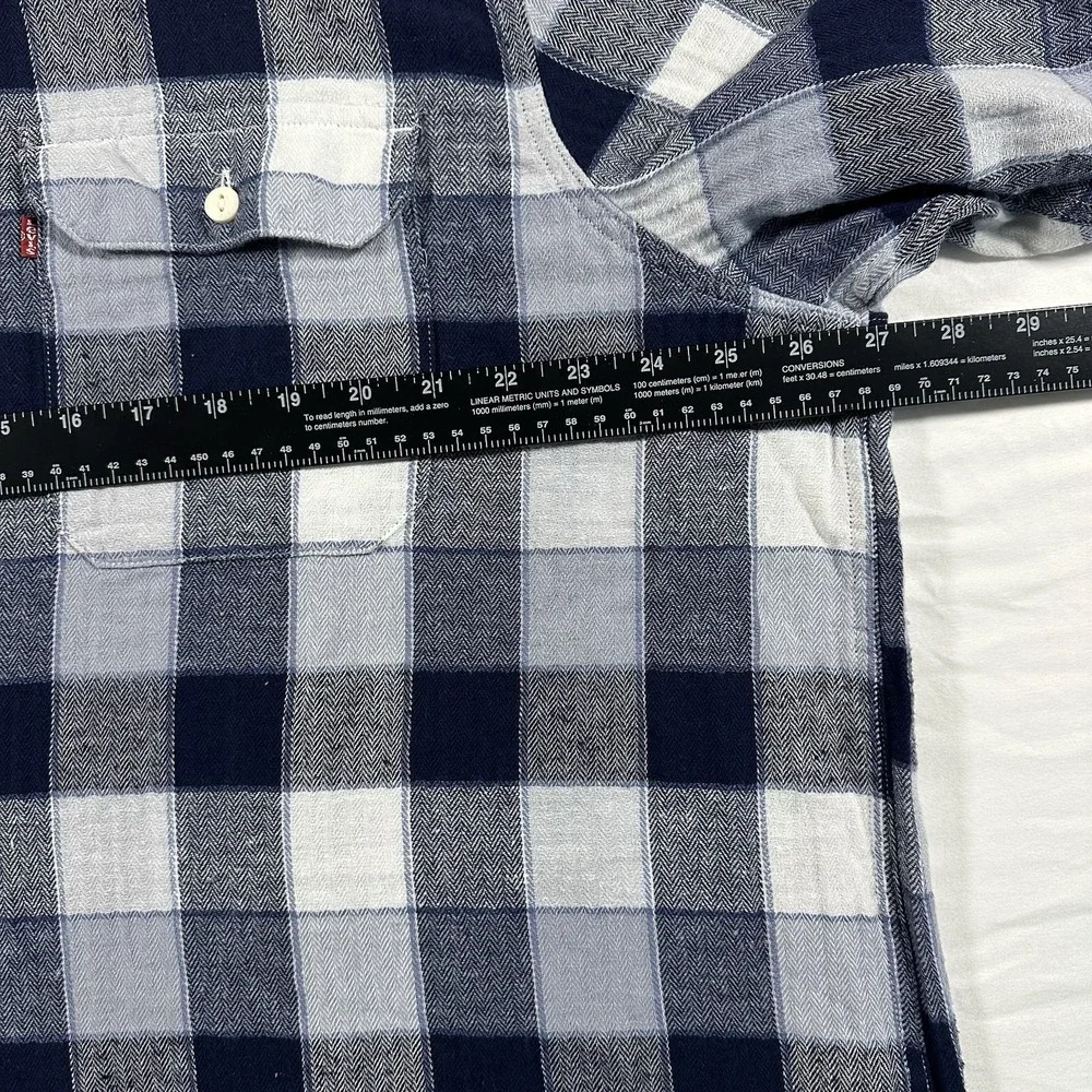 LEVI'S THE WORKER RELAXED FIT MENS‎ XXL Blue White Plaid FLANNEL LONG SLEEVE NWT